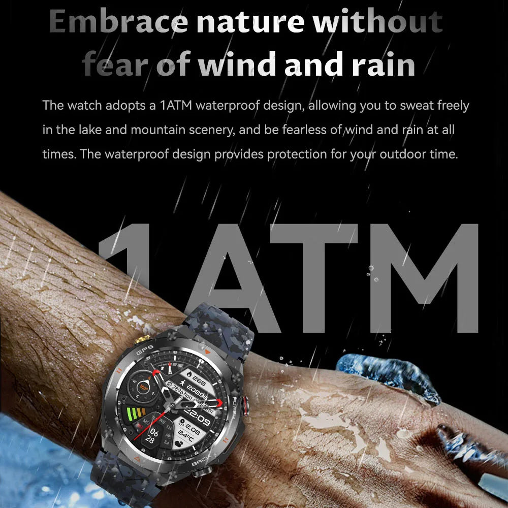 For Huawei Xiaomi GPS Outdoor Military Smart Watch Men 5ATM Waterproof Compass Altitude Monitor Watch 650mAh BT Call Smartwatch