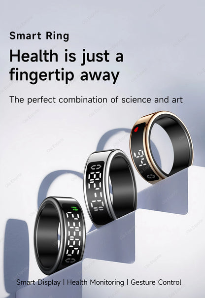 Smart Ring with Wireless Charging for Men Women LED Display Screen Health Sleep Monitor 5ATM Waterproof Multi-sport Mode Rings