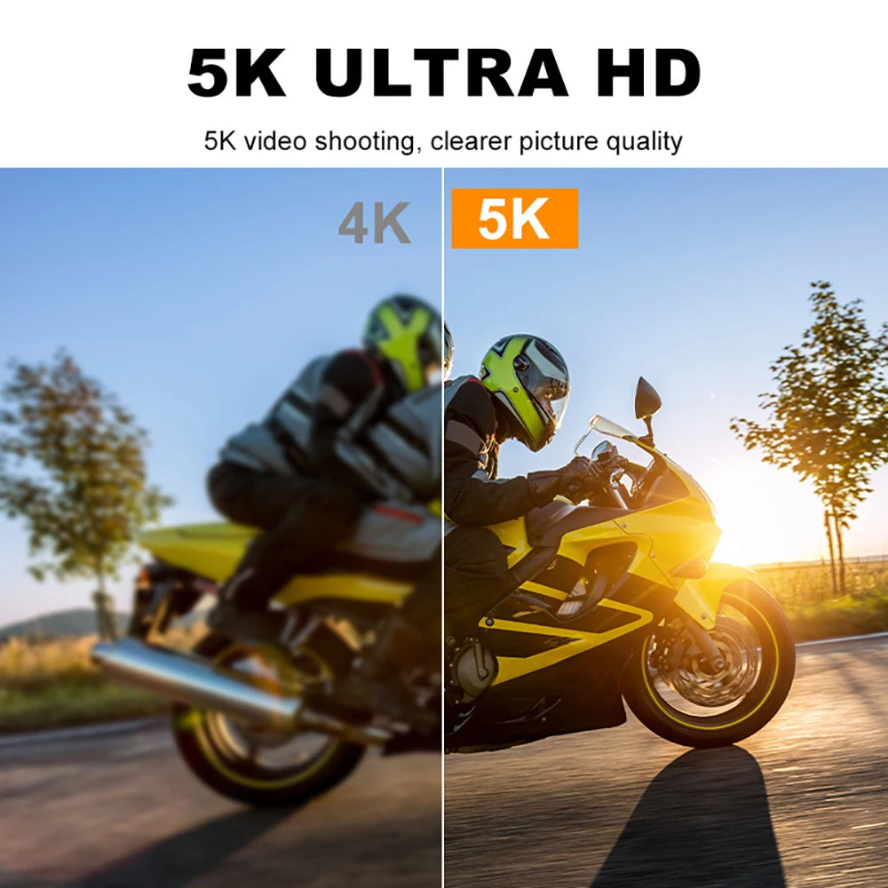 Action Camera 5K 4K60FPS 50MP 2.0 Touch EIS Pre-Record Wireless Mic Wi-Fi 170D DVR Webcam Waterproof 30M 5X Zoom Sports Camera