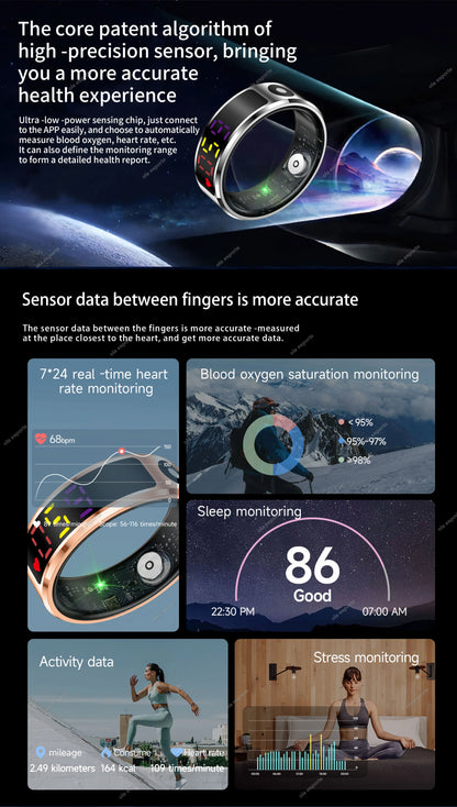 2025 R12 Smart Ring with Color Display Screen and Touch, Charging Box,Health Manager, 5 ATM Waterproof Smartring For Men Women