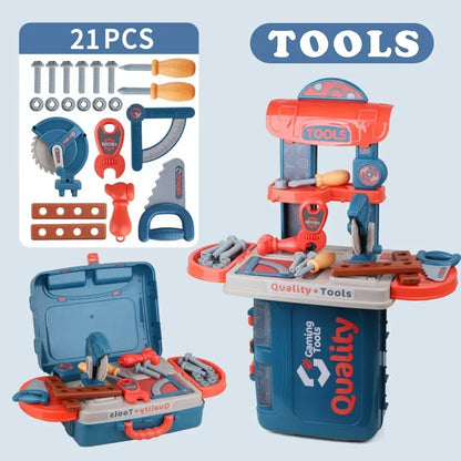 New Gifts 3-in-1 Kids' Toolbox Engineer Simulation Repair Tools Pretend Toy Set with Drill Screwdriver Tool Kit Play Toy Box