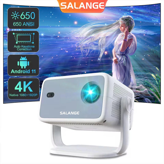 Salange 360° Projector Native 1080P 650ANSI 4K Android 11 With Auto Keystone Focus Air Mouse Wifi6 BT5.2 Portable Movie Outdoor
