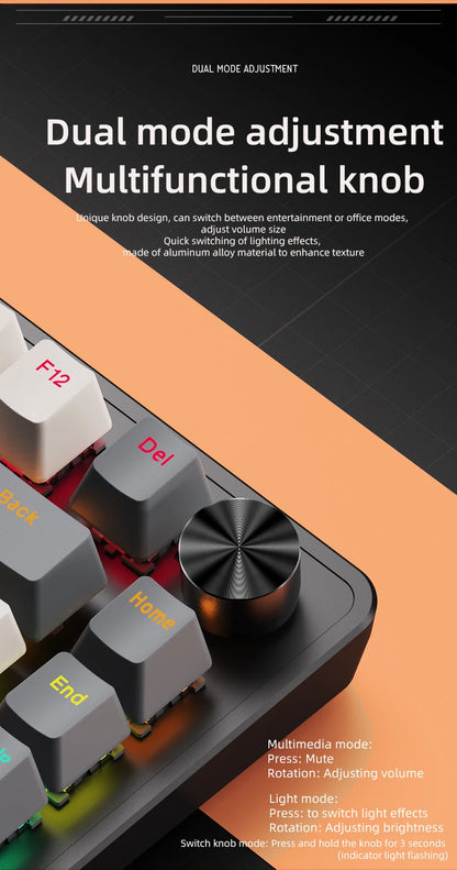 75% Mechanical Keyboard Wired with Media Knob, APAYADO Black Gaming Keyboard,Hot-Swap,ABS Cap Transparent Character Backlighting