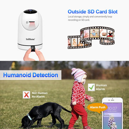 Srihome SH042 2MP 1080P 3x Zoom  Wireless PTZ IP Dome Camera  AI Humanoid Auto Tracking Home Security CCTV Baby  Monitor