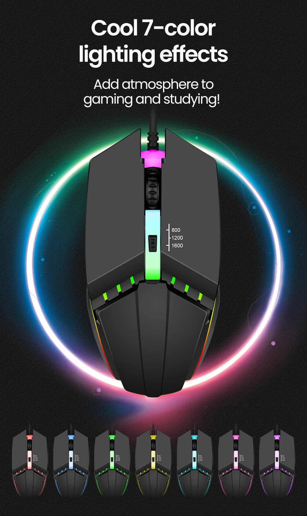 Elough Mute Wired Mouse USB Wired Gaming Mouse For Desktop PC Laptop Computer Home Office RGB LED Luminous Backlit Mouse Game