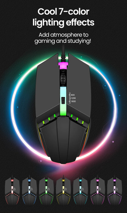 Elough Mute Wired Mouse USB Wired Gaming Mouse For Desktop PC Laptop Computer Home Office RGB LED Luminous Backlit Mouse Game