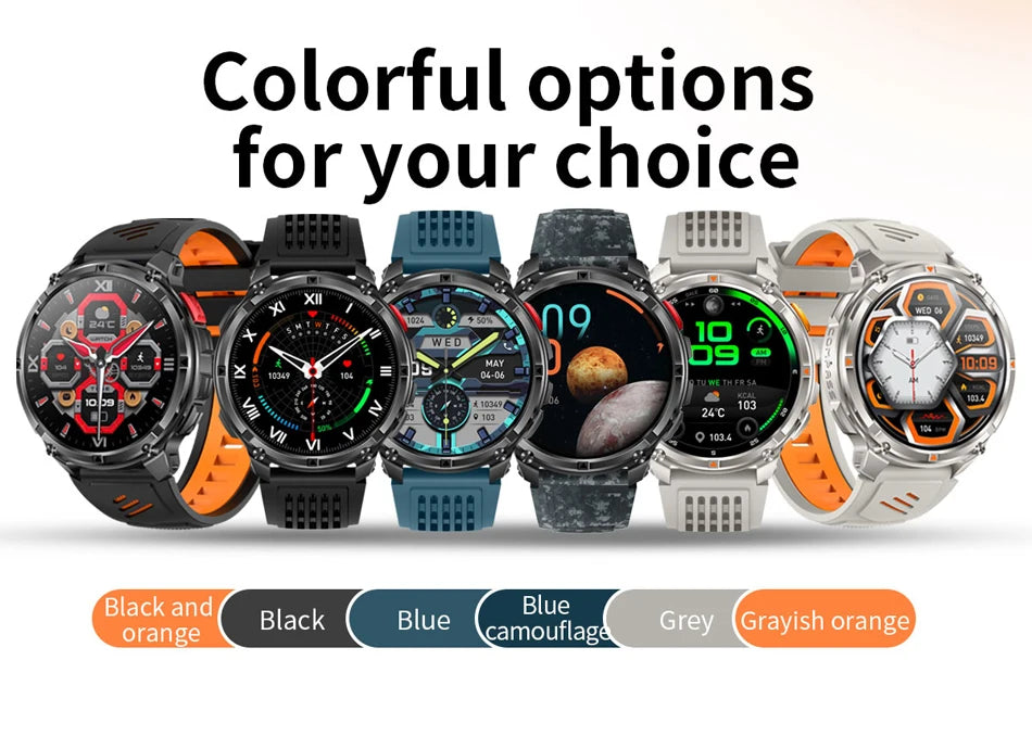 1100mAh Battery Outdoor Sport Smartwatches Men LED Flashlight Message Push Heart Rate 3ATM Waterproof Bluetooth Call Smart Watch