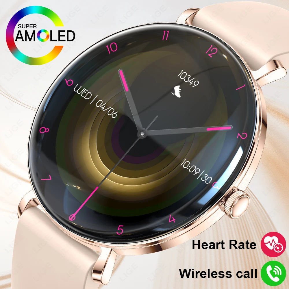 LIGE 2025 New Smart Watch Women 1.43" AMOLED HD Screen Heart Rate Sport Fitness Bluetooth Call Ladies Smartwatch For Android IOS