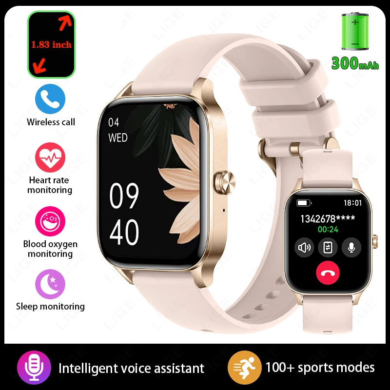 Fashion Smart Watch Men Women 1.85” HD Screen Custom Watch Face Health Monitor Women’s Watch Bluetooth Call Sports Smartwatches