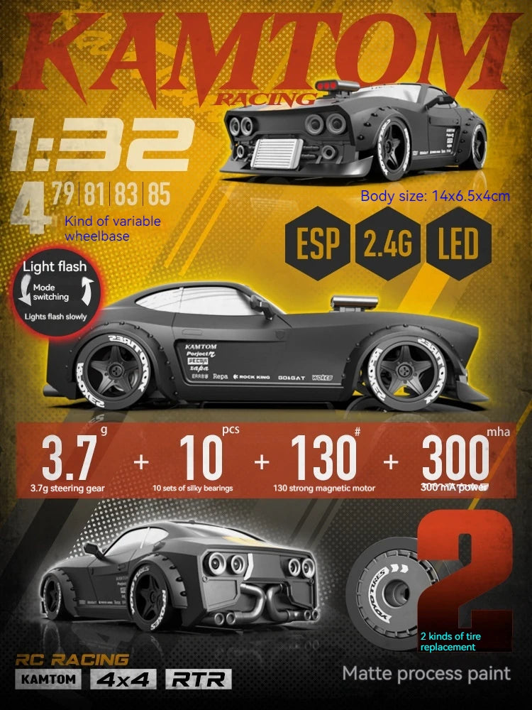 orange Kamtom 3299 1:32 Rc Car Upgrade Luminous Metal Servo Motor Car Dodgeboy Toy Car Professional Rc Drift Rc Stunt Car