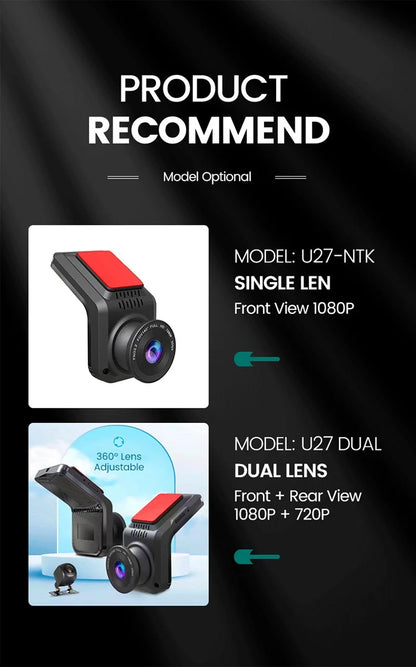 Dash Cam Car USB ADAS DVR HD1080P Special for Android Multimedia Player Dual-lens Front Rear 170 Degree Recorder Reverse Vision