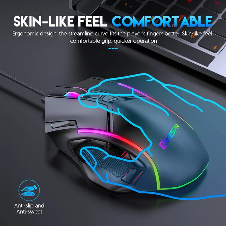 Macro Definition Wired Rgb Gaming Mouse  Full Speed 12800dpi 12 Keys Computer Accessories