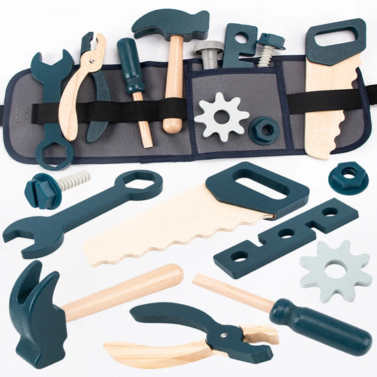 Kids Pretend Play Toy Tool Role Playing Educational Toys 3-6 Boys Wooden Simulation Repairman Firefighter Waist Bag Set Gifts