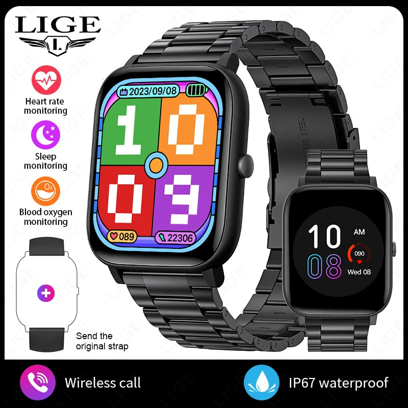 LIGE 2025 Smart Watch Men 1.85'' Screen Lady Gift Sports Fitness Watches Bluetooth Calling Digital Wristwatch For Android Phone
