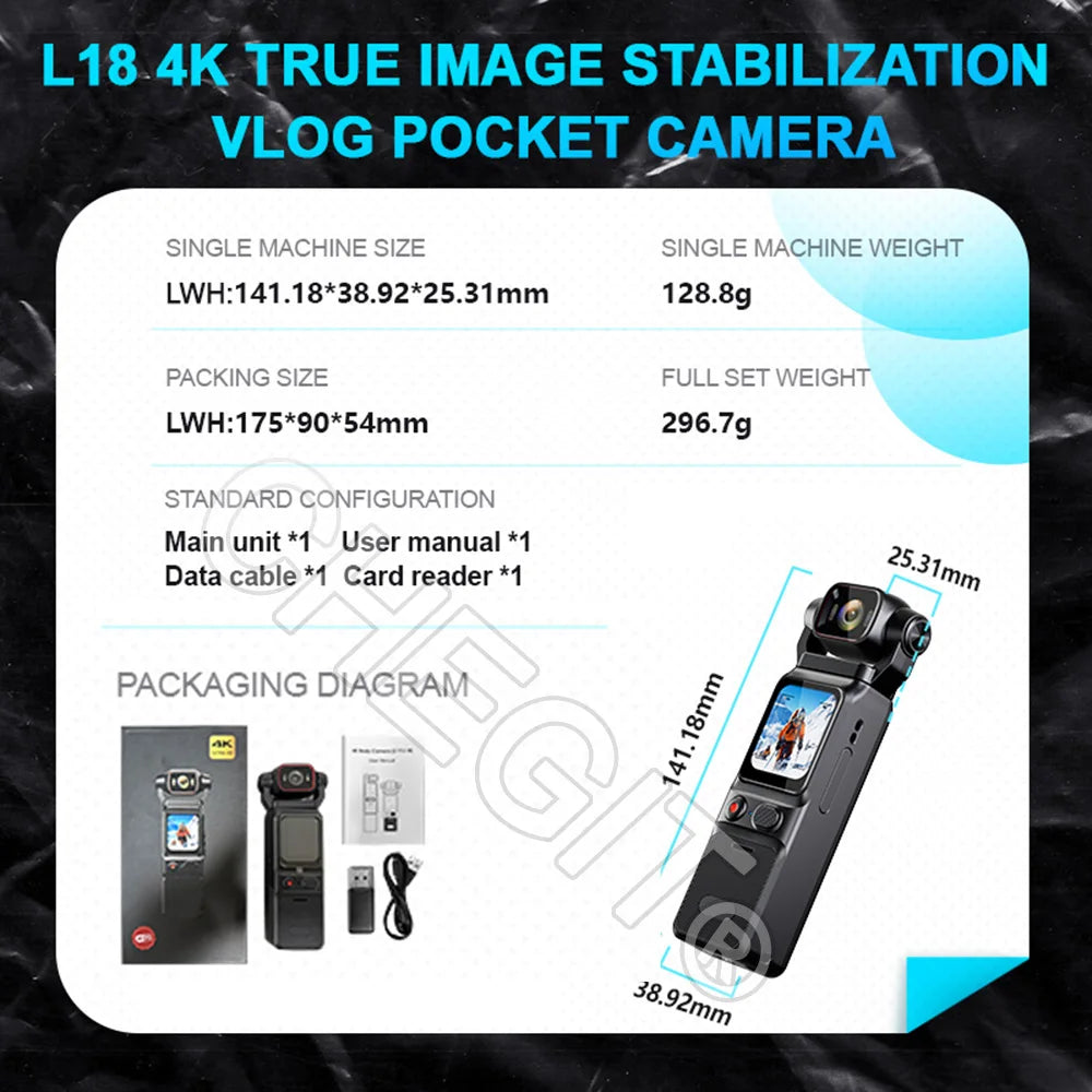 4K Handheld action camera 1.69“ touchscreen,4K Pocket camera Video recording camera, Rechargeable 1000mah/3000mAh, holiday gift