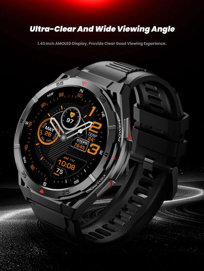 New Outdoor Built-in GPS Smart Watch Men 1.43'' AMOLED Display Compass 3ATM Waterproof Swimming Grade Bluetooth Call Smartwatch
