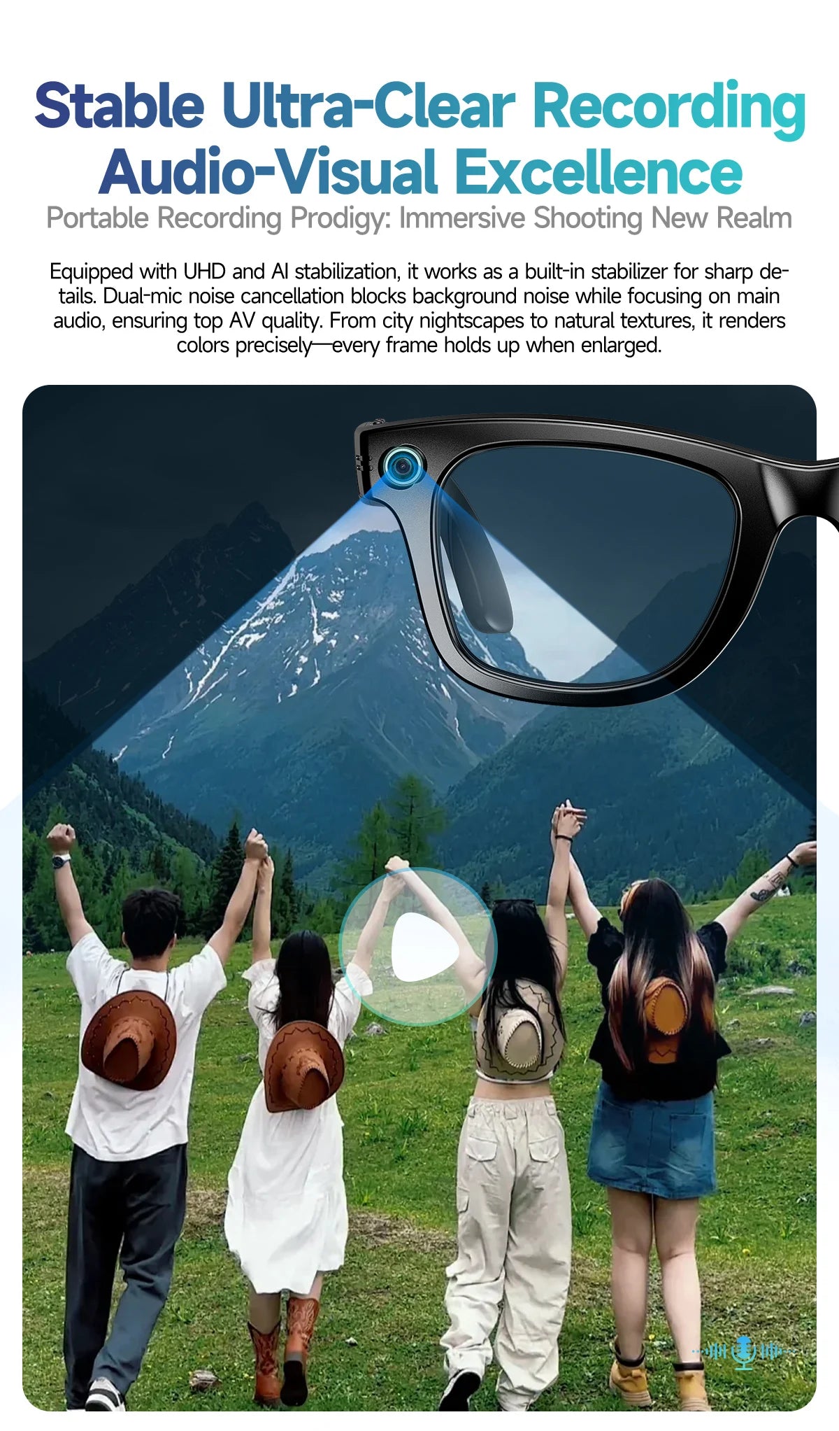 Smart Glasses HD Camera Recording Videos AI Photo Recognition Answer Translation 270mAh Large Battery Waterproof BT Call Glasses