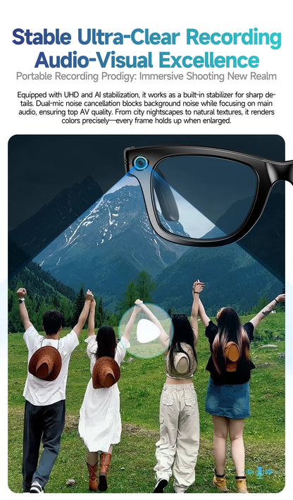 Smart Glasses HD Camera Recording Videos AI Photo Recognition Answer Translation 270mAh Large Battery Waterproof BT Call Glasses