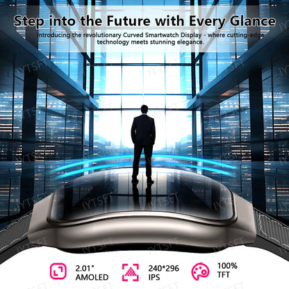 LAXASFIT New Curved Screen Women's Smart Watch 2.01'' AMOLED HD Touch Screen Bluetooth 5.3 Voice Call Men's Fitness Smart Watch