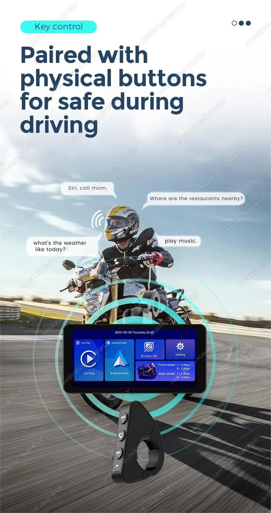 NEW 6.3inch Portable Screen Motorcycle Wireless Car-play Android Auto Smart Player GPS Navigation IPX7 TPMS IPS 1560*720 Dual BT