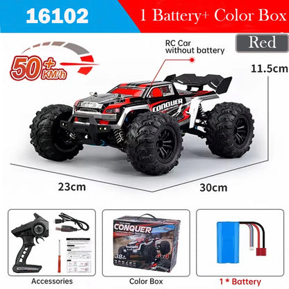 Top 16102 RC Cars 2.4G 390 Moter High Speed Racing With LED 4WD Drift Remote Control Off-Road 4x4 Truck Toys For Adults And Kids