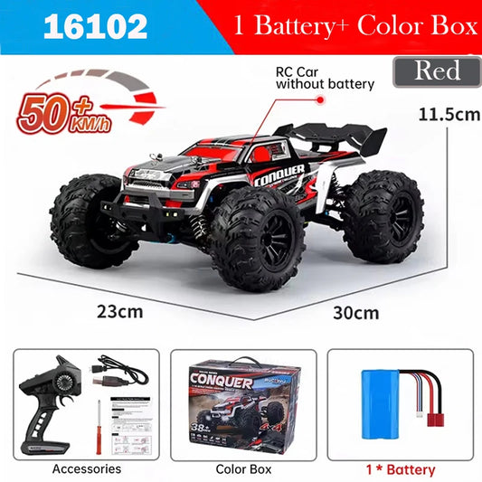 Top 16102 RC Cars 2.4G 390 Moter High Speed Racing With LED 4WD Drift Remote Control Off-Road 4x4 Truck Toys For Adults And Kids