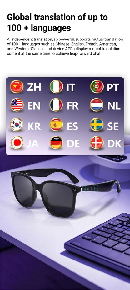 LIGE New Smart Glasses Women Men AI Intelligent Translation 100 Language UV Protection Sunglasses Driving Wireless Music Eyewear