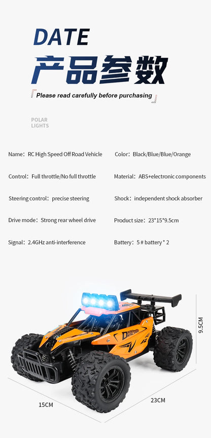 RC Alloy Car 1:16 Scale 2WD Off-Road Remote Control Car with LED Lights And 20KM/H High Speed For Kids Boys Girls Gifts Toys