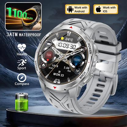 GPS Outdoor Sports Smartwatches 1100mAh Battery Compass Men's LED Lights 5ATM Waterproof Watch Bluetooth Call Smart Watch