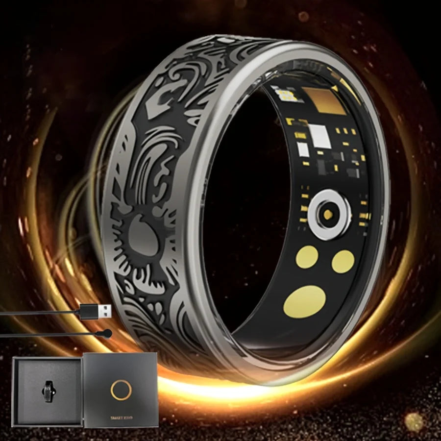 Smart Ring - Fitness Tracker with Sleep Monitor, Pedometer & 20+ Exercise Modes, IP68 Waterproof, Stainless Steel Retro-Fashion