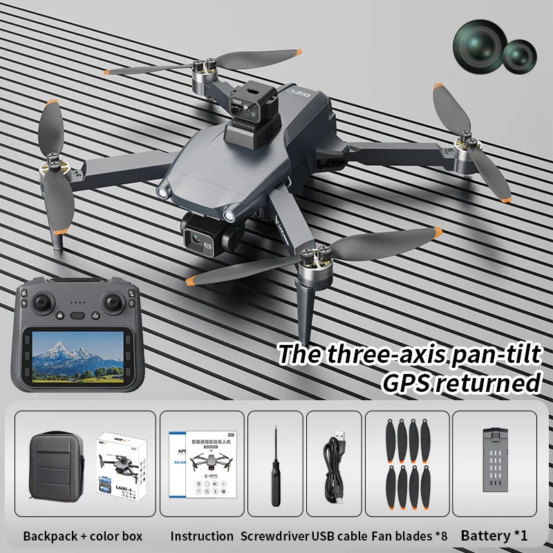 New L600-1 PRO MAX GPS Drone 5KM 4K Professional HD Dual Camera 360° Laser Obstacle Avoidance Brushless Quadcopter Toy Gift