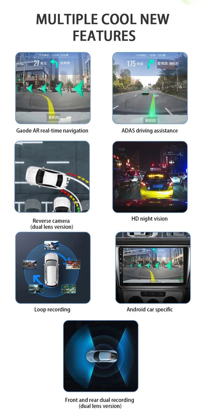 Dash Cam Car USB ADAS DVR HD1080P Special for Android Multimedia Player Dual-lens Front Rear 170 Degree Recorder Reverse Vision