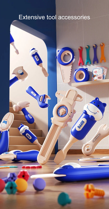 Children's Tool Set with Electric Toy Drill Kids Power Construction Toy Pretend Play Toy Tools Kit for Toddler Boys Girls Child