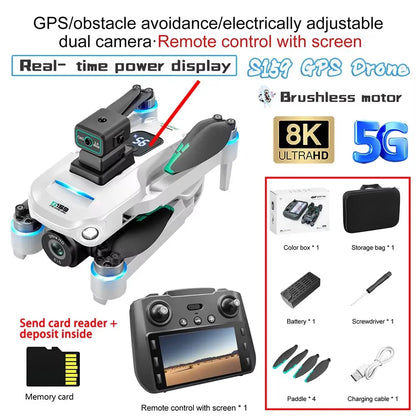 S159 GPS Drone Professional 360° Obstacle Avoidance Brushless 8K HD Dual Camera With Screen 5G WIFI FPV Dron Foldable Quadcopter