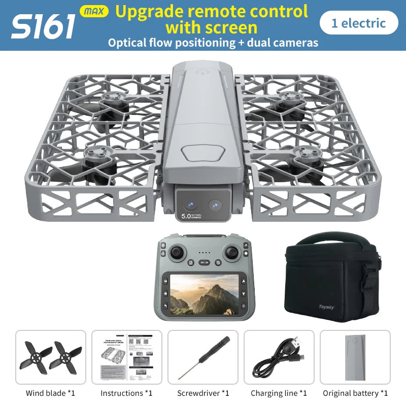 Original Mini Drone Flying Camera S161 RC Dron 8K HD Aerial Photography Pocket UAV with Screen Control Brushless Full Enclosure