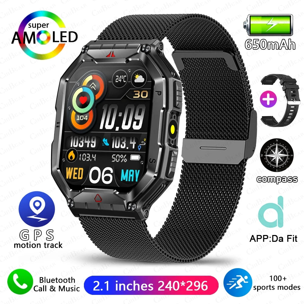 2.1 Inch AMOLED HD Screen Smartwatch Men Compass GPS Outdoor Sports Health Monitoring 1ATM Waterproof Bluetooth Call Smart watch