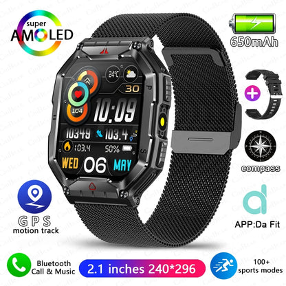 2.1 Inch AMOLED HD Screen Smartwatch Men Compass GPS Outdoor Sports Health Monitoring 1ATM Waterproof Bluetooth Call Smart watch