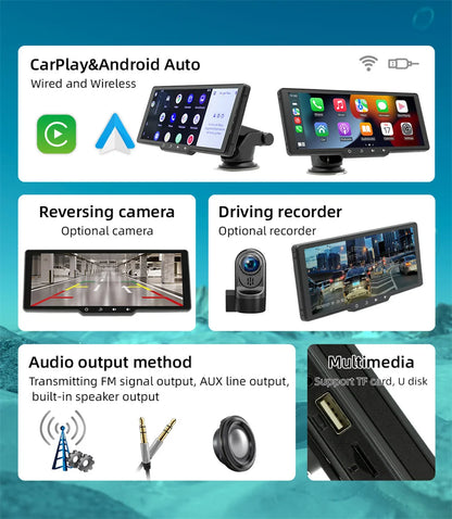 Portable Car MP5 Player Smart Stereo Radio Carplay Android Auto 10.26Inch Touch Screen Bluetooth FM Universal Multimedia Monitor