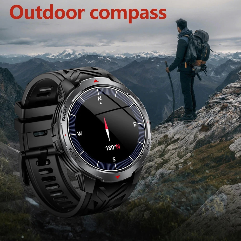 GPS Outdoor Sports Smartwatches 1100mAh Battery Compass Men's LED Lights 5ATM Waterproof Watch Bluetooth Call Smart Watch