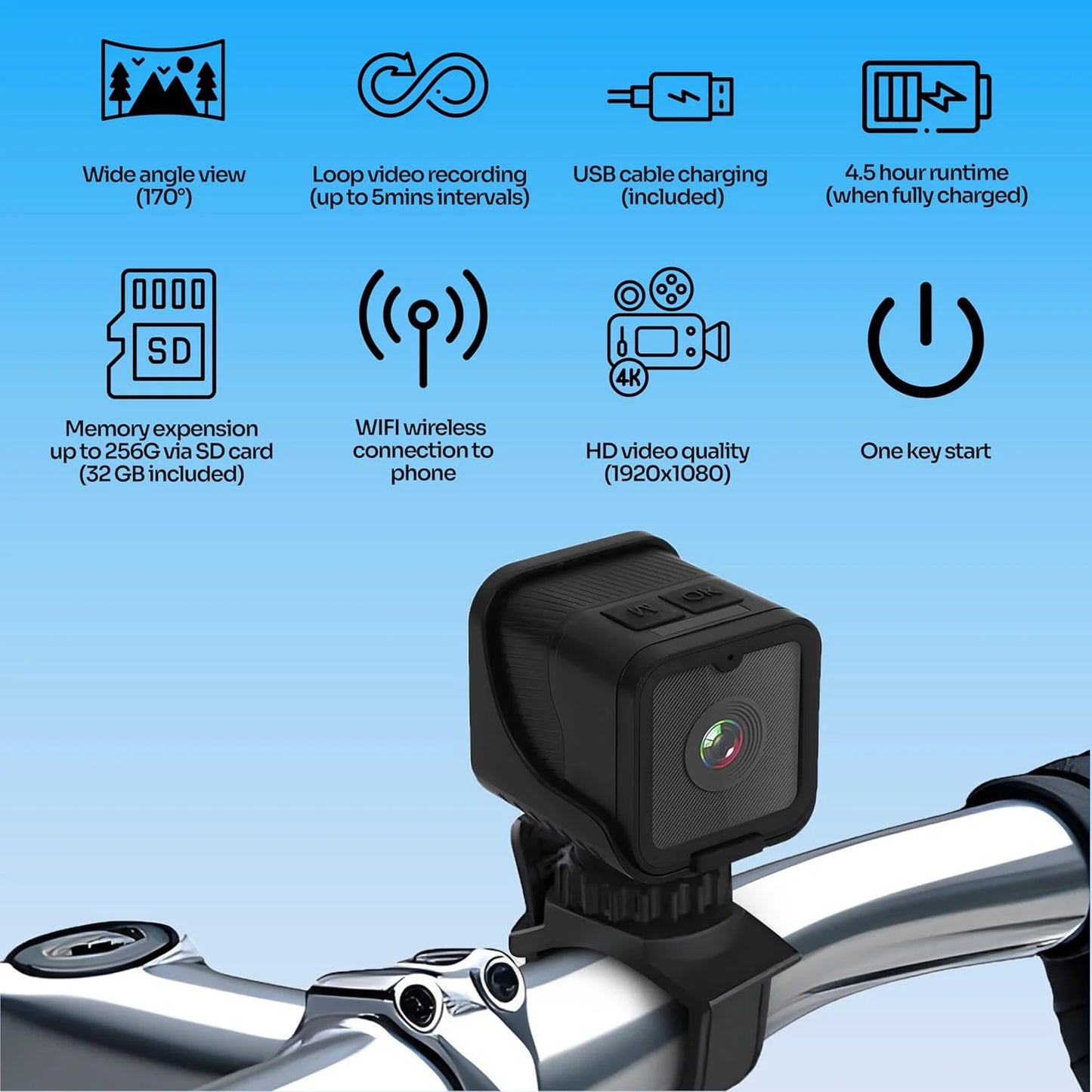 1080P HD Portable Sports Mini Camera with Hotspot WiFi Waterproof Camera, Motorcycle and Bike Camera Anti Shake Outdoor Sports
