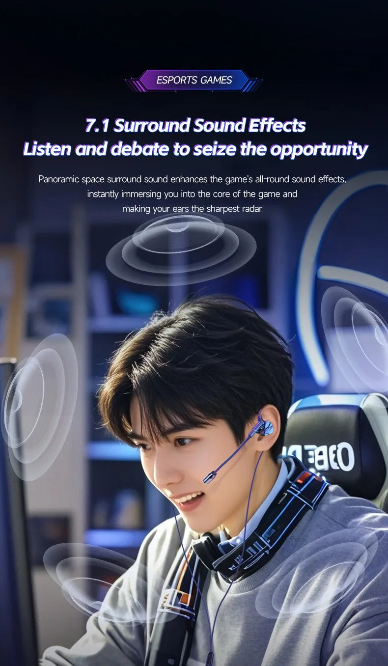 E-Sports Gaming Headset 7.1 Surround Sound Hifi Stereo Wired headphones 3.5mm/Type-C In-Ear dual Mic PUBG Gaming Earphone Earbud