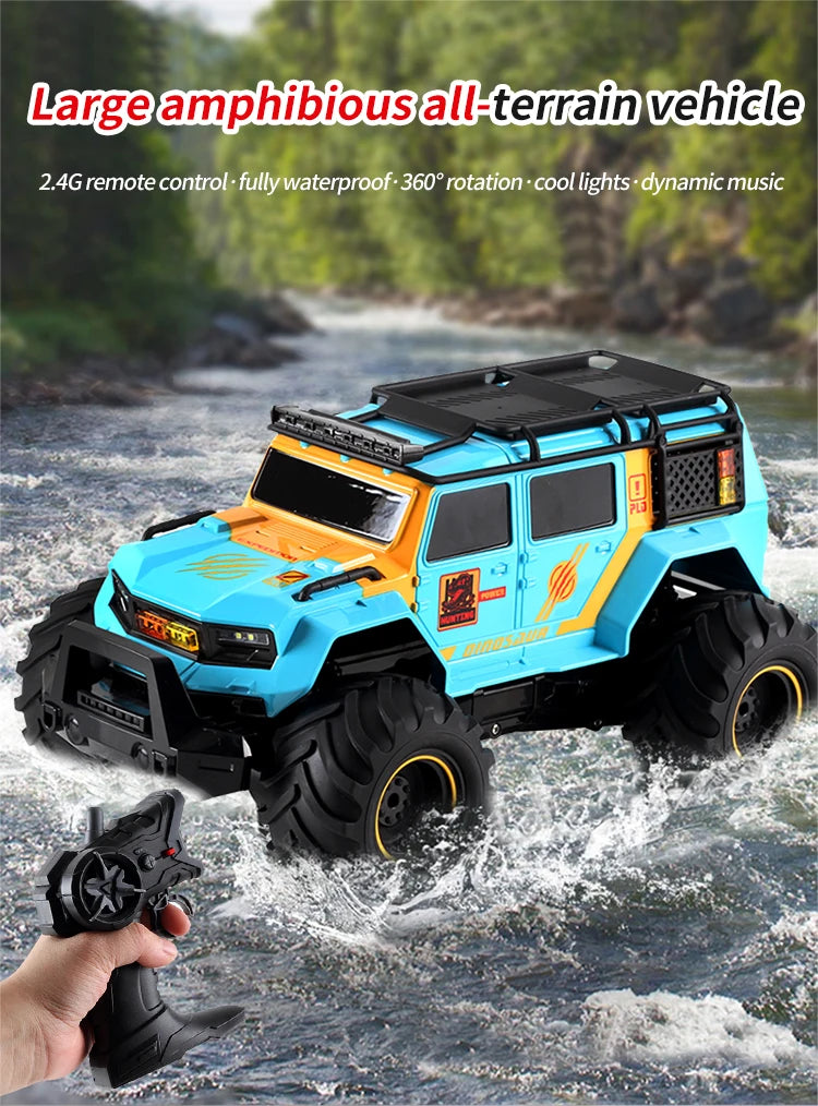 Rc Car Waterproof Amphibious 4Wd Off-Road Vehicle Remote Control Water Land Crawler Stunt Climbing Truck Toys for Boys Children