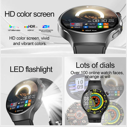 LED Outdoor Smart Watch Men 100+Sports Mode 1.53 360*360 HD AMOLED Screen LED Flashlight IP67 Waterproof Voice Call Smartwatch