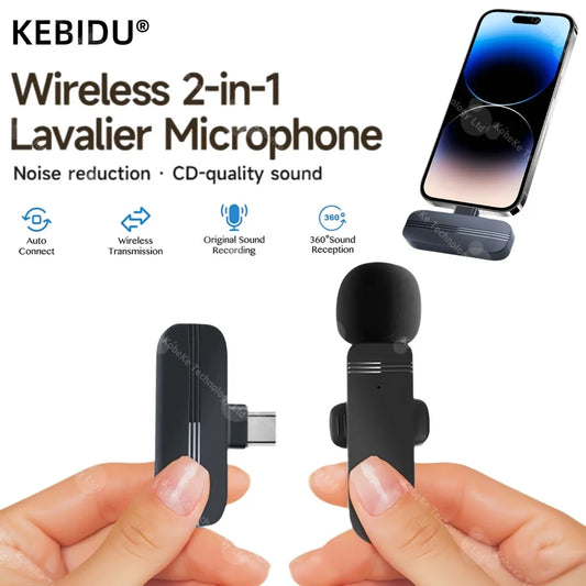 2.4G Wireless Lavalier Microphone With Windproof Cove Audio Video Recording Mini Mic For Android Mobile Phone Microphone