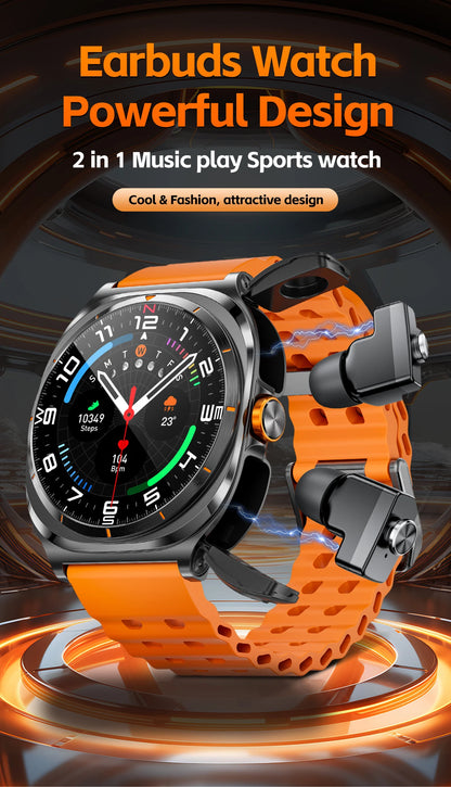 2025 New Smart Watch With 2 in 1 TWS Wireless Headset Bluetooth Call 1.53" AMOLED Screen 400mAh IP67 Waterproof Sport Smartwatch