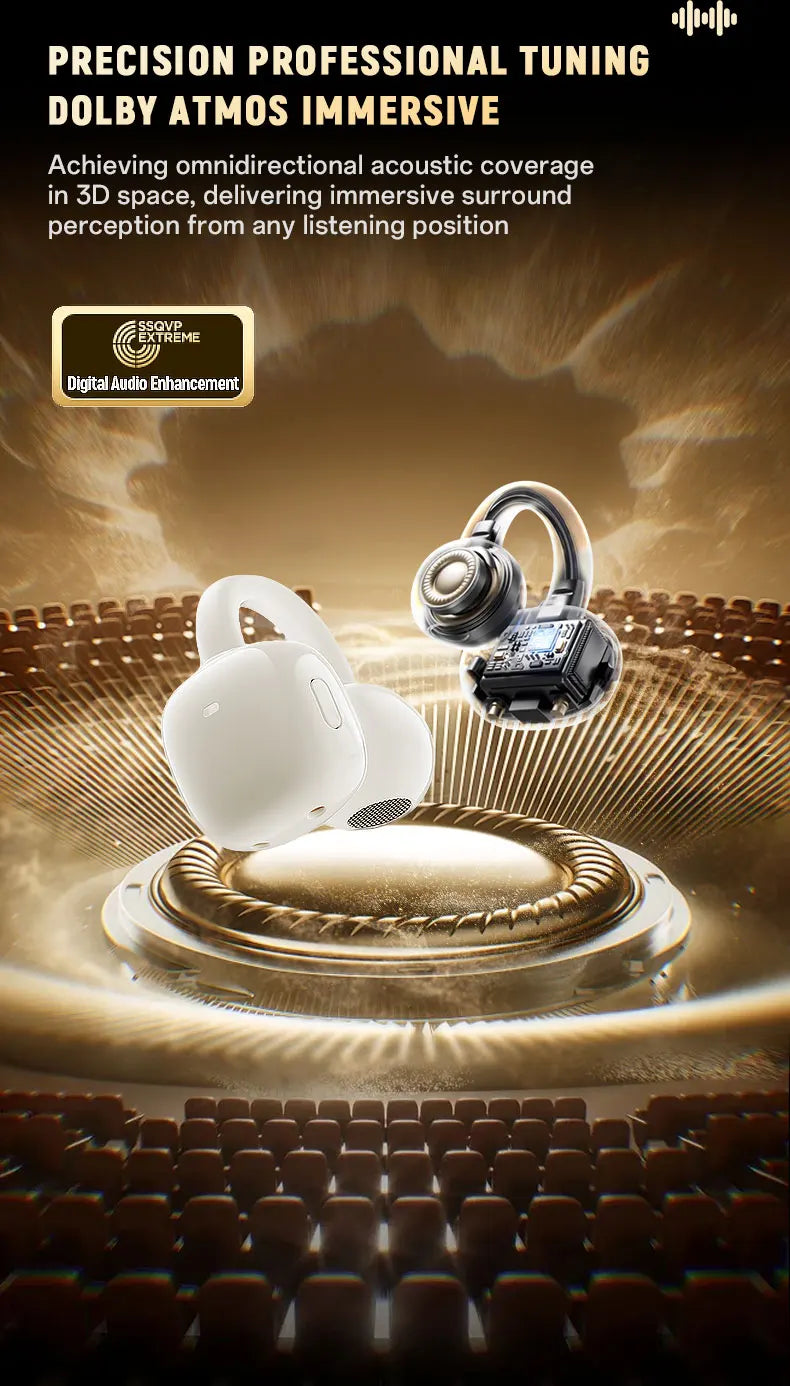 Ear Clip Earbuds 6th Gen Bluetooth 6.0 Headphones Surround Sound Earphone Touch Control Wireless Headset Noise Reduction HD Call