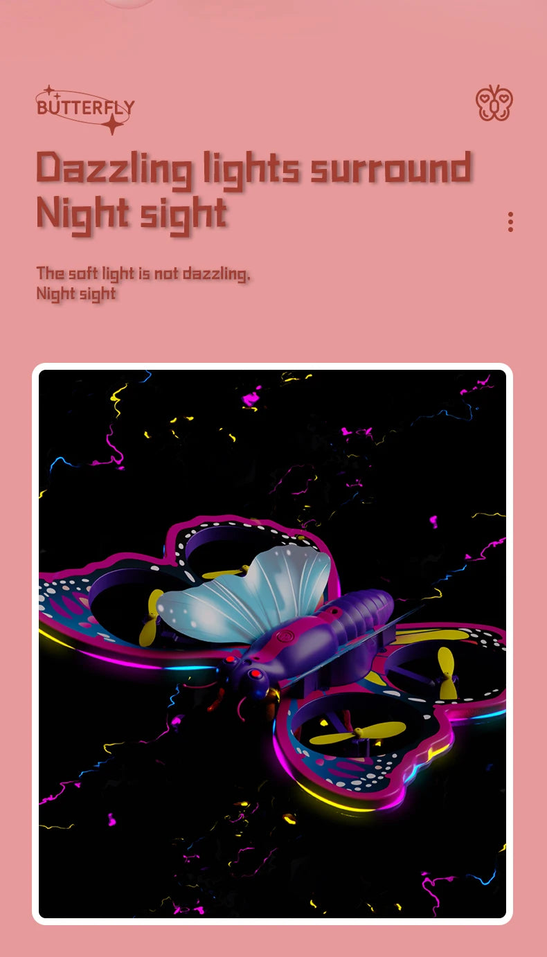 New V40 Glitter Butterfly Remote Control Aircraft 2.4GHz Gravity Sensing Mini Drone RC Quadcopter Children's Toy Gift