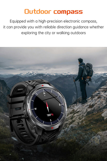 GPS Outdoor Sports Smartwatches 1100mAh Battery Compass Men's LED Lights 5ATM Waterproof Watch Bluetooth Call Smart Watch