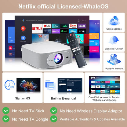 Salange P92MAX Android13 Smart Projector Netflix Officially Licensed HD 1080P BT5.2 WiFi 12000L Elec Focus Auto Keyston 4K Movie