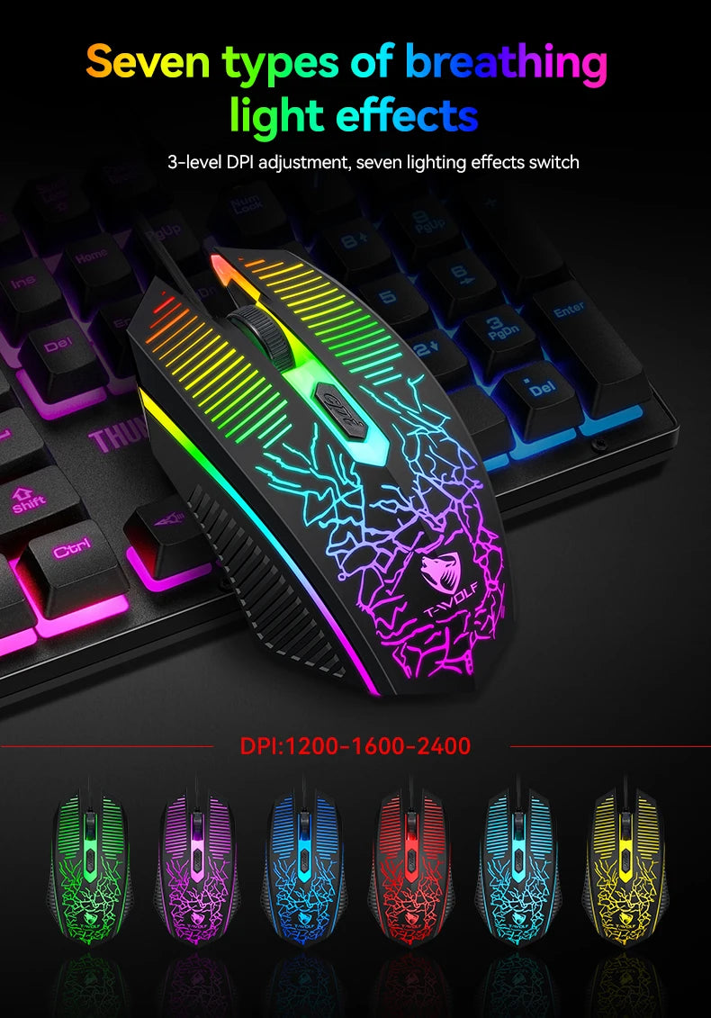 USB Keyboard And Mouse Gaming Headset Combos 4 In 1 English Gaming Wired RGB Keyboard Mouse Set With Mouse Pad and Headphones